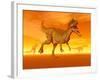 Three Monolophosaurus Dinosaurs in the Desert by Sunset-null-Framed Art Print