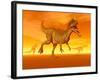 Three Monolophosaurus Dinosaurs in the Desert by Sunset-null-Framed Art Print