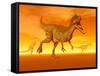 Three Monolophosaurus Dinosaurs in the Desert by Sunset-null-Framed Stretched Canvas