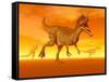 Three Monolophosaurus Dinosaurs in the Desert by Sunset-null-Framed Stretched Canvas