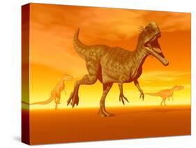 Three Monolophosaurus Dinosaurs in the Desert by Sunset-null-Stretched Canvas