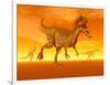 Three Monolophosaurus Dinosaurs in the Desert by Sunset-null-Framed Art Print