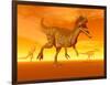 Three Monolophosaurus Dinosaurs in the Desert by Sunset-null-Framed Art Print