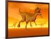 Three Monolophosaurus Dinosaurs in the Desert by Sunset-null-Framed Art Print