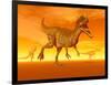 Three Monolophosaurus Dinosaurs in the Desert by Sunset-null-Framed Art Print