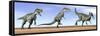 Three Monolophosaurus Dinosaurs Standing in the Desert-null-Framed Stretched Canvas