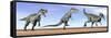Three Monolophosaurus Dinosaurs Standing in the Desert-null-Framed Stretched Canvas