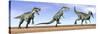 Three Monolophosaurus Dinosaurs Standing in the Desert-null-Stretched Canvas