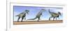 Three Monolophosaurus Dinosaurs Standing in the Desert-null-Framed Art Print