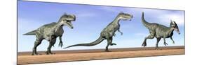 Three Monolophosaurus Dinosaurs Standing in the Desert-null-Mounted Art Print