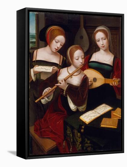 Three Musicians, c.1530-Master of the Female Half Lengths-Framed Stretched Canvas