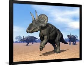 Three Nedoceratops in the Desert by Daylight-null-Framed Art Print