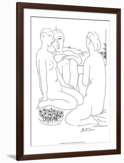 Three Nudes and an Anemone-Pablo Picasso-Framed Serigraph