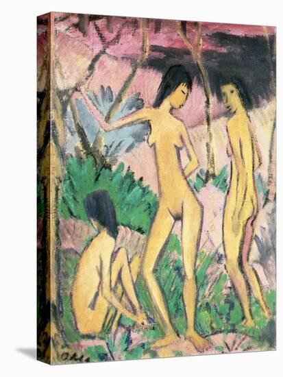 Three Nudes in a Landscape, 1922 distemper on hessian-Otto Muller or Mueller-Stretched Canvas