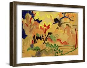 Three Nudes with Deer at Waters Edge-Auguste Macke-Framed Giclee Print