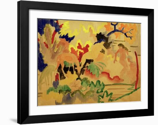 Three Nudes with Deer at Waters Edge-Auguste Macke-Framed Giclee Print