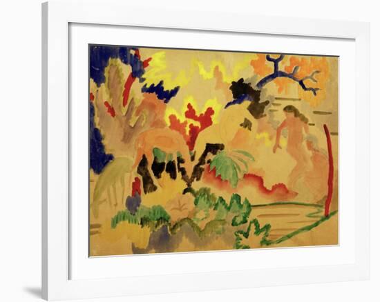 Three Nudes with Deer at Waters Edge-Auguste Macke-Framed Giclee Print