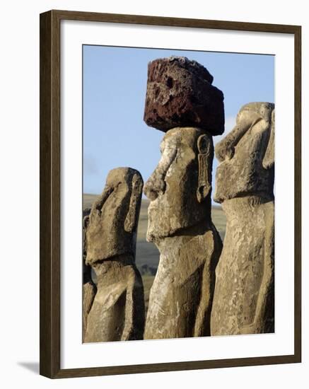 Three of the Fifteen Huge Moai Statues, Ahu Tongariki, Easter Island, Chile-De Mann Jean-Pierre-Framed Photographic Print