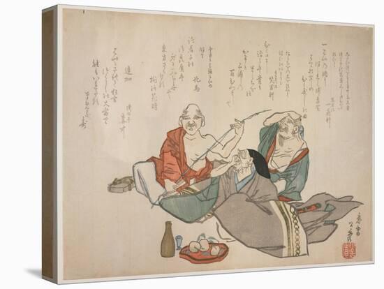 Three Old Men Drinking, C.1844-53-K?sh?-Stretched Canvas