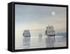 Three Old Ships Sailing in the Ocean under a Full Moon-null-Framed Stretched Canvas