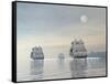 Three Old Ships Sailing in the Ocean under a Full Moon-null-Framed Stretched Canvas