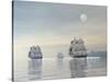 Three Old Ships Sailing in the Ocean under a Full Moon-null-Stretched Canvas