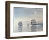 Three Old Ships Sailing in the Ocean under a Full Moon-null-Framed Art Print