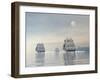 Three Old Ships Sailing in the Ocean under a Full Moon-null-Framed Art Print