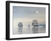 Three Old Ships Sailing in the Ocean under a Full Moon-null-Framed Art Print