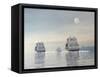 Three Old Ships Sailing in the Ocean under a Full Moon-null-Framed Stretched Canvas