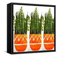 Three orange vases, 2021 (monoprint)-Sarah Thompson-Engels-Framed Stretched Canvas