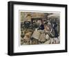 Three Parisiennes Compete for a Cab, But Which Will the Cabbie Favour?-Albert Guillaume-Framed Art Print