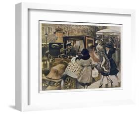 Three Parisiennes Compete for a Cab, But Which Will the Cabbie Favour?-Albert Guillaume-Framed Art Print