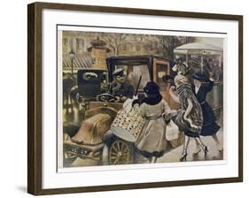 Three Parisiennes Compete for a Cab, But Which Will the Cabbie Favour?-Albert Guillaume-Framed Art Print