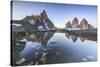 Three Peaks and Mount Paterno Reflected in the Lake. Sesto Dolomites-ClickAlps-Stretched Canvas