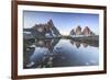 Three Peaks and Mount Paterno Reflected in the Lake. Sesto Dolomites-ClickAlps-Framed Photographic Print