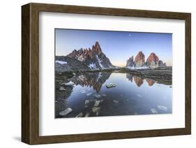 Three Peaks and Mount Paterno Reflected in the Lake. Sesto Dolomites-ClickAlps-Framed Photographic Print