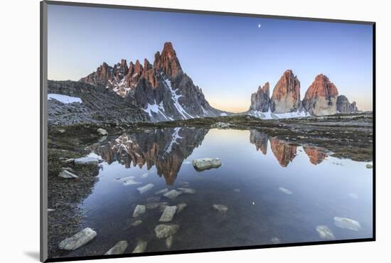 Three Peaks and Mount Paterno Reflected in the Lake. Sesto Dolomites-ClickAlps-Mounted Photographic Print