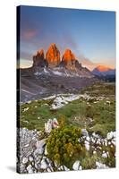 Three peaks of Lavaredo, Dolomites, Italy. The early morning colors the three peaks, in summertime.-ClickAlps-Stretched Canvas