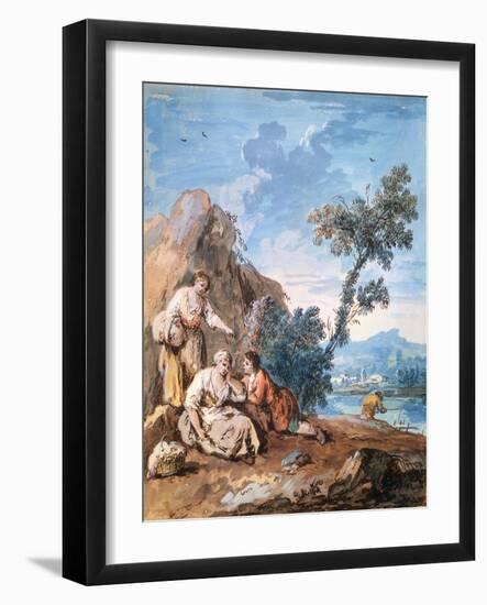 Three Peasants Resting on a River Bank, C1750-Giuseppe Zais-Framed Giclee Print