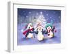 Three Penguins with Christmas Tree-MAKIKO-Framed Giclee Print