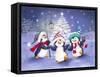 Three Penguins with Christmas Tree-MAKIKO-Framed Stretched Canvas