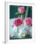 Three Pink Roses in Vases on a Garden Table-Michael Paul-Framed Photographic Print