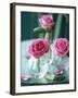 Three Pink Roses in Vases on a Garden Table-Michael Paul-Framed Photographic Print