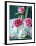 Three Pink Roses in Vases on a Garden Table-Michael Paul-Framed Photographic Print