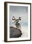 Three Plovers, Waves and Crescent Moon-Koson Ohara-Framed Giclee Print