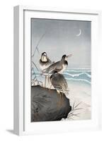 Three Plovers, Waves and Crescent Moon-Koson Ohara-Framed Giclee Print