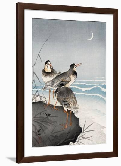 Three Plovers, Waves and Crescent Moon-Koson Ohara-Framed Giclee Print
