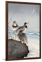 Three Plovers, Waves and Crescent Moon-Koson Ohara-Framed Giclee Print