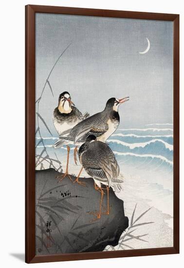 Three Plovers, Waves and Crescent Moon-Koson Ohara-Framed Giclee Print